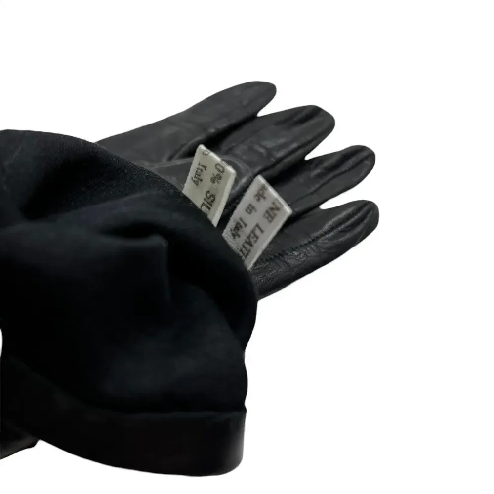 Black Leather Gloves Made in Italy Silk Lined Vintage 1960s Women's Size 7